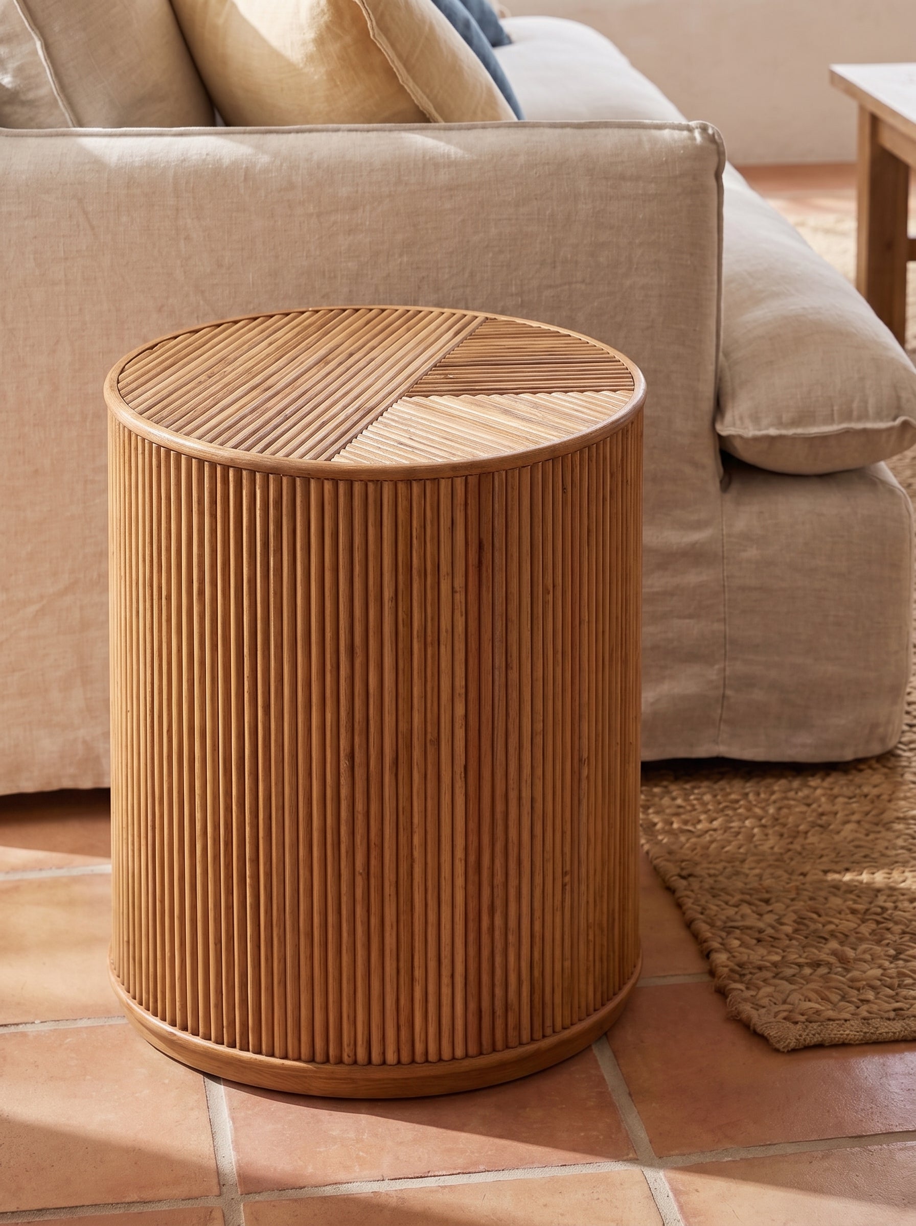 Handwoven rattan mini table with modern shape