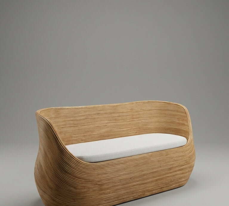 Wooden bench with a white cushion 