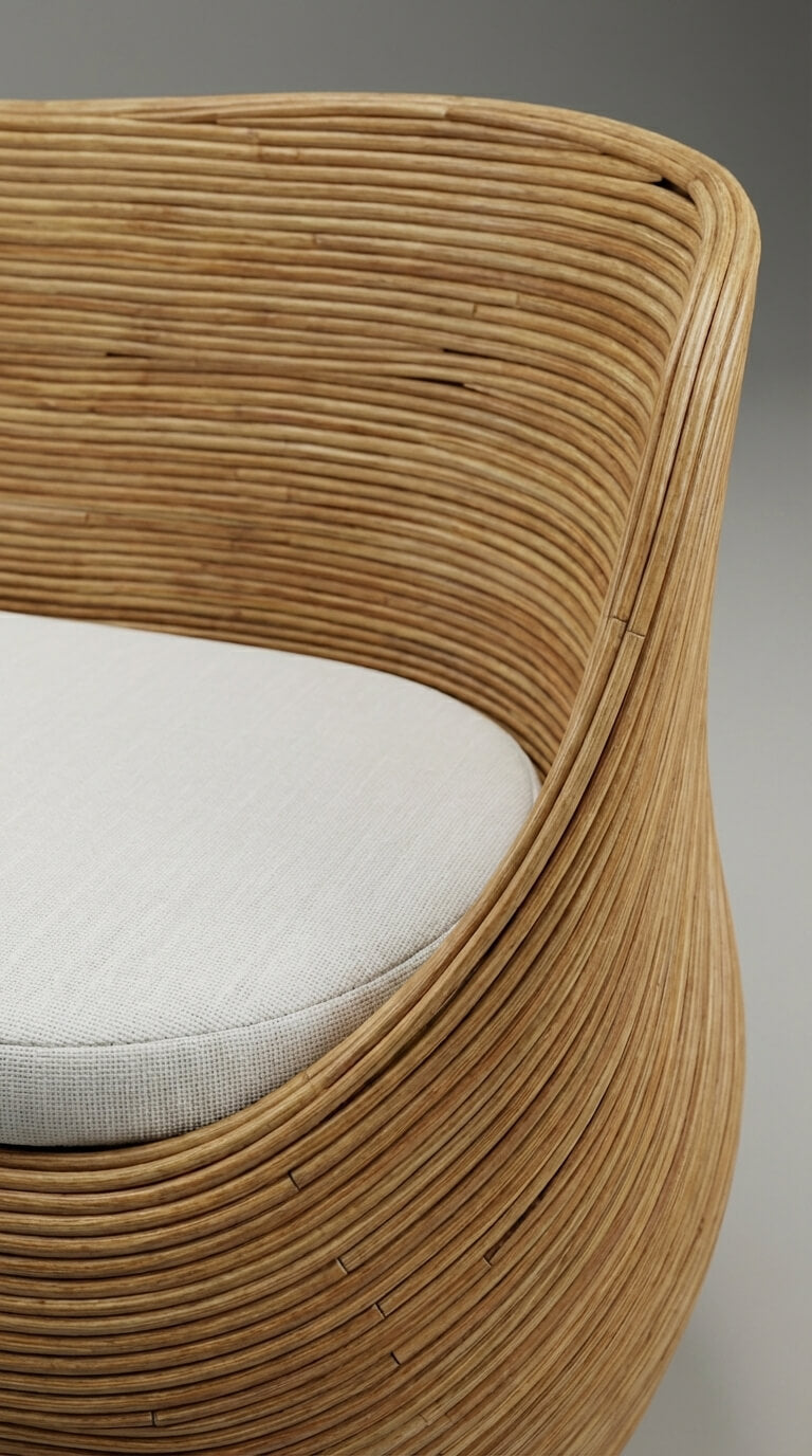 Designer rattan accent sofa with sculptural lines
