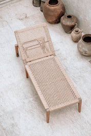 Lunan teak wood sun lounger with adjustable backrest and convenient wheels for outdoor relaxation