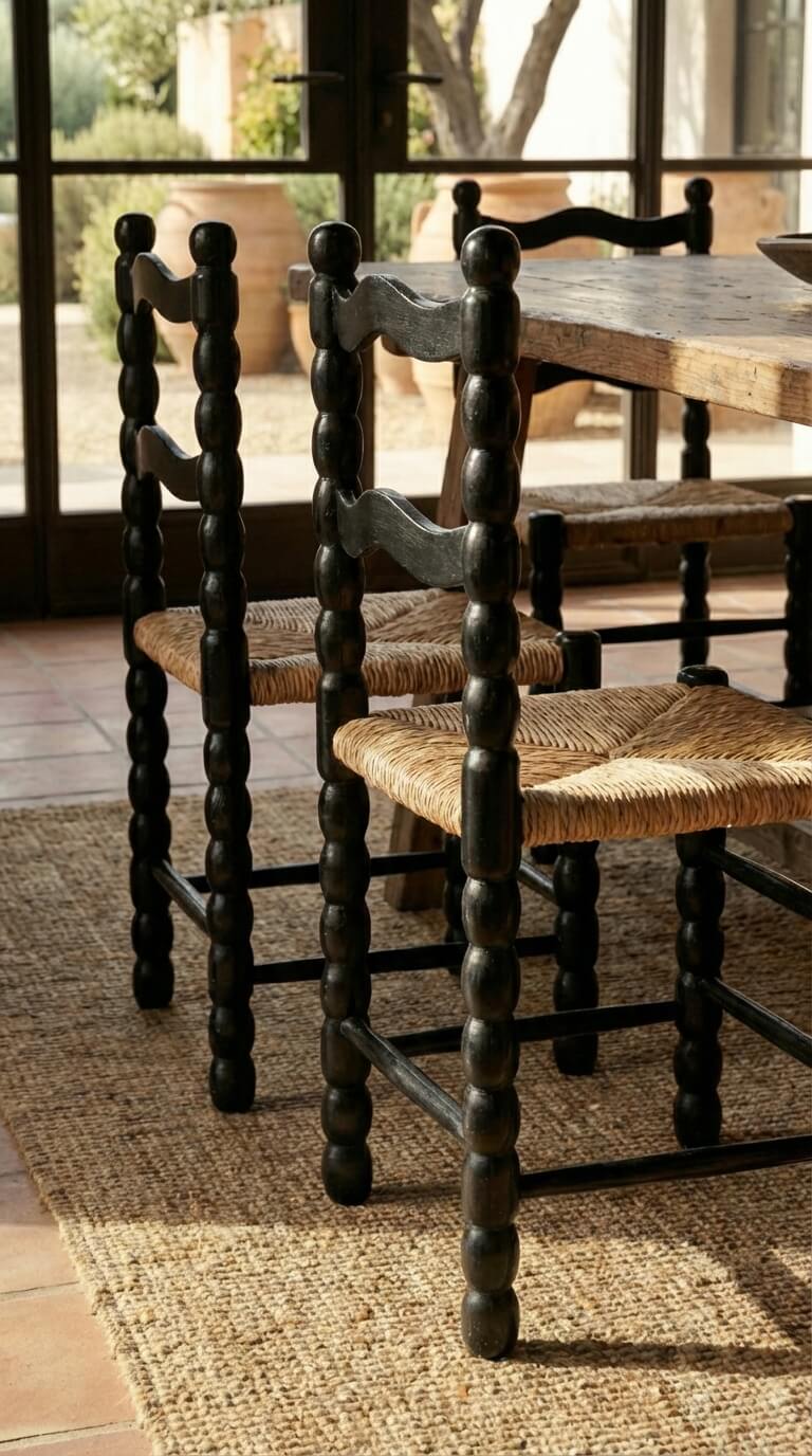 Teak wood dining chair front detail
