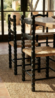 Teak wood dining chair front detail
