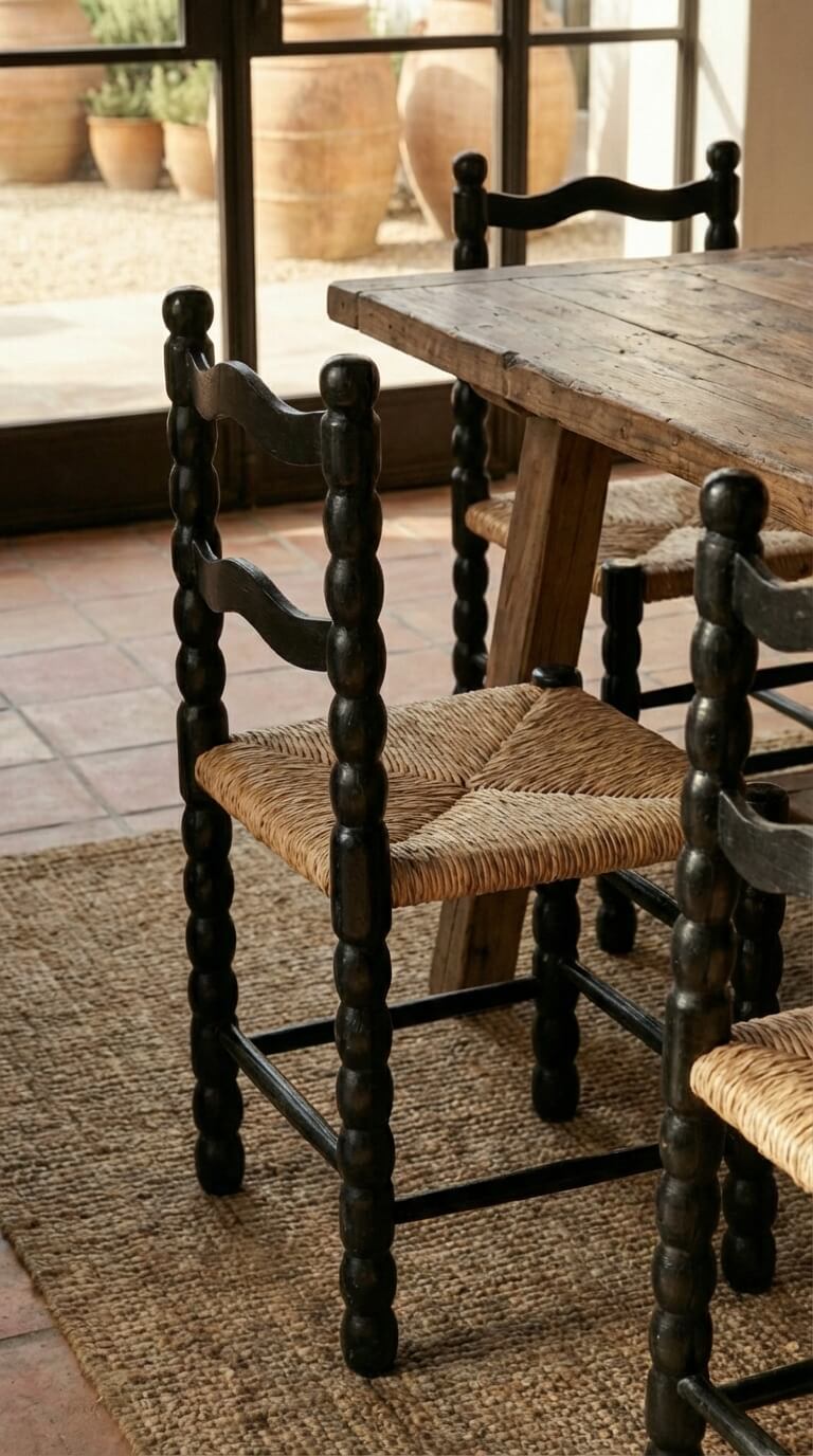 Teak wood chair in minimalist interior setting
