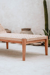 Lunan teak wood sun lounger with adjustable backrest and convenient wheels for outdoor relaxation