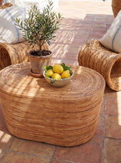 Handwoven rattan coffee table with natural woven texture