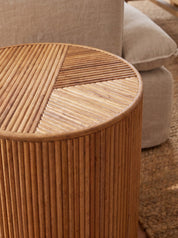 Handwoven rattan mini accent table with modern shape