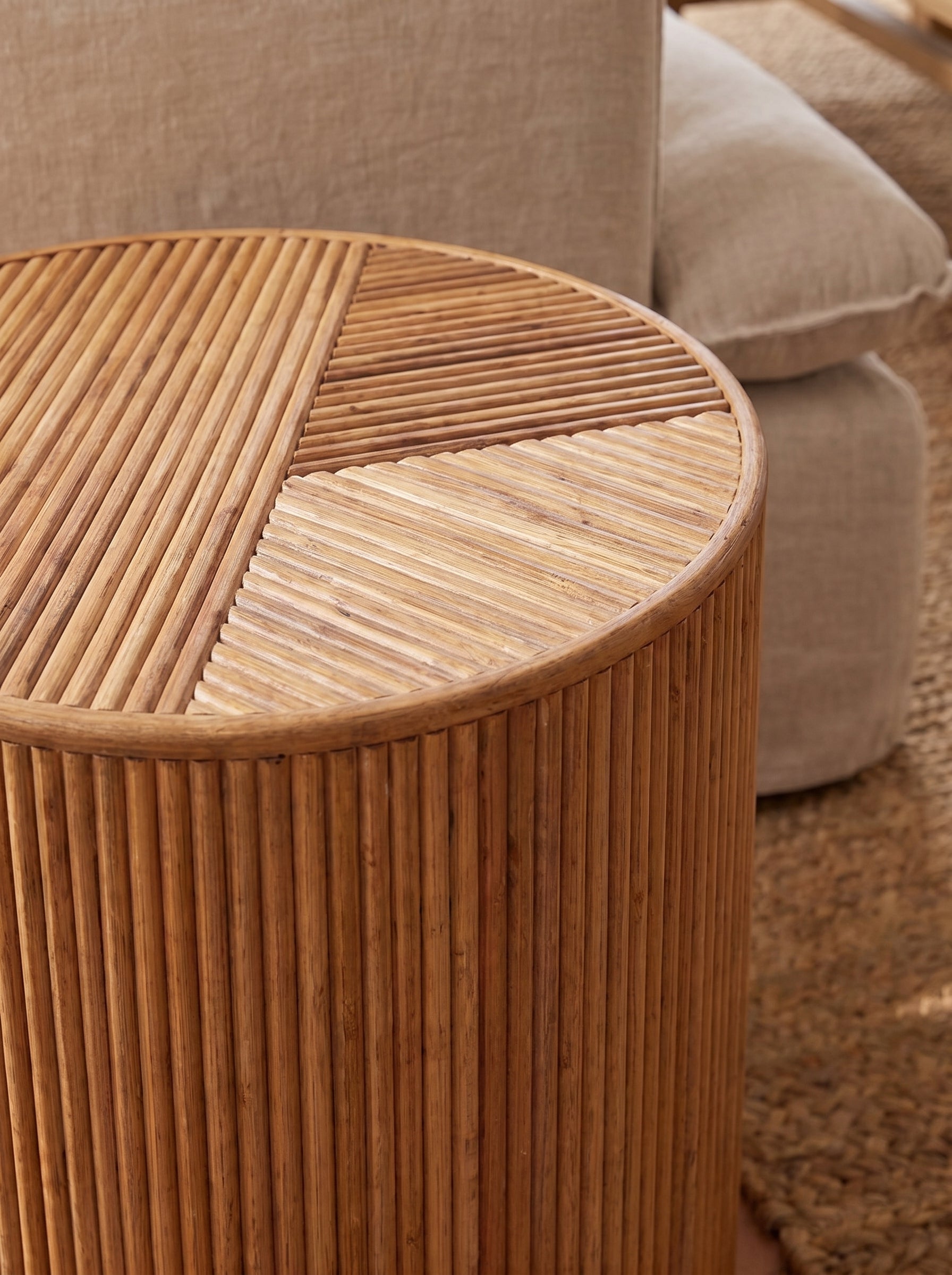 Handwoven rattan mini accent table with modern shape