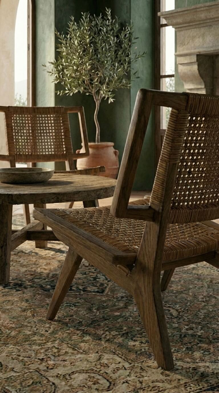Teak wood lounge chair with organic curves
Handcrafted teak wood accent chair detail