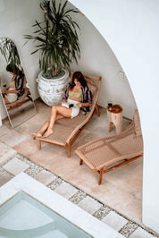 Florence Lounger made from teak wood and eco-friendly wicker, stylish sustainable outdoor furniture