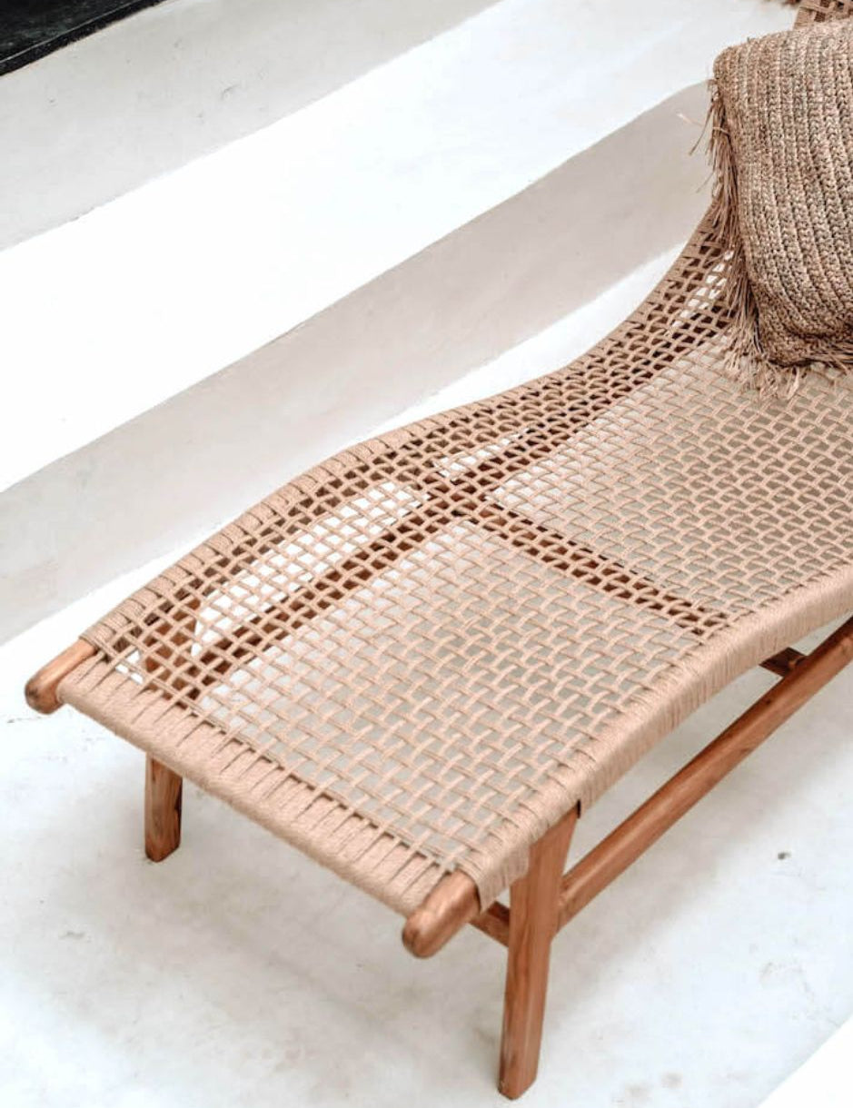 Florence Lounger made from teak wood and eco-friendly wicker, stylish sustainable outdoor furniture