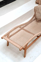Florence Lounger made from teak wood and eco-friendly wicker, stylish sustainable outdoor furniture
