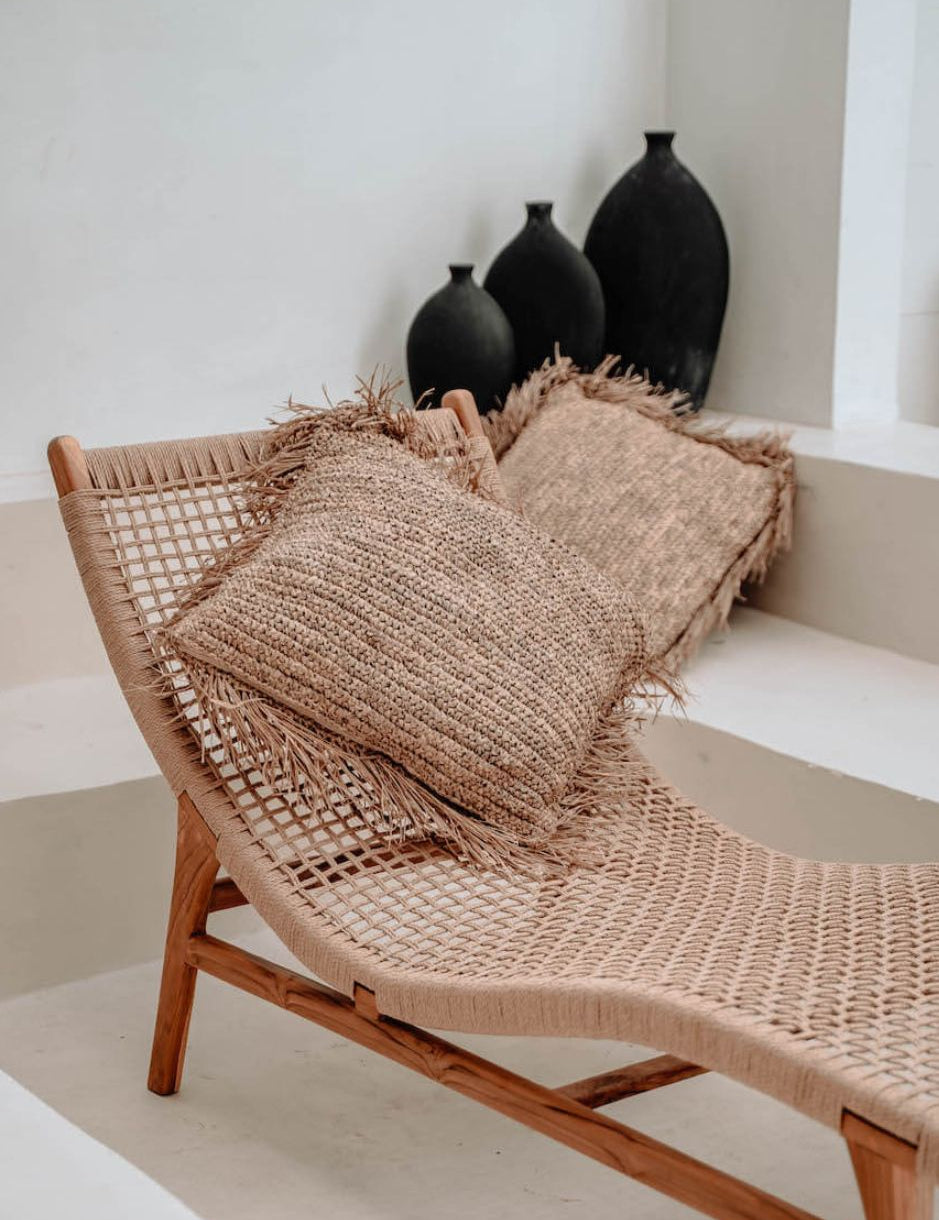 Florence Lounger made from teak wood and eco-friendly wicker, stylish sustainable outdoor furniture