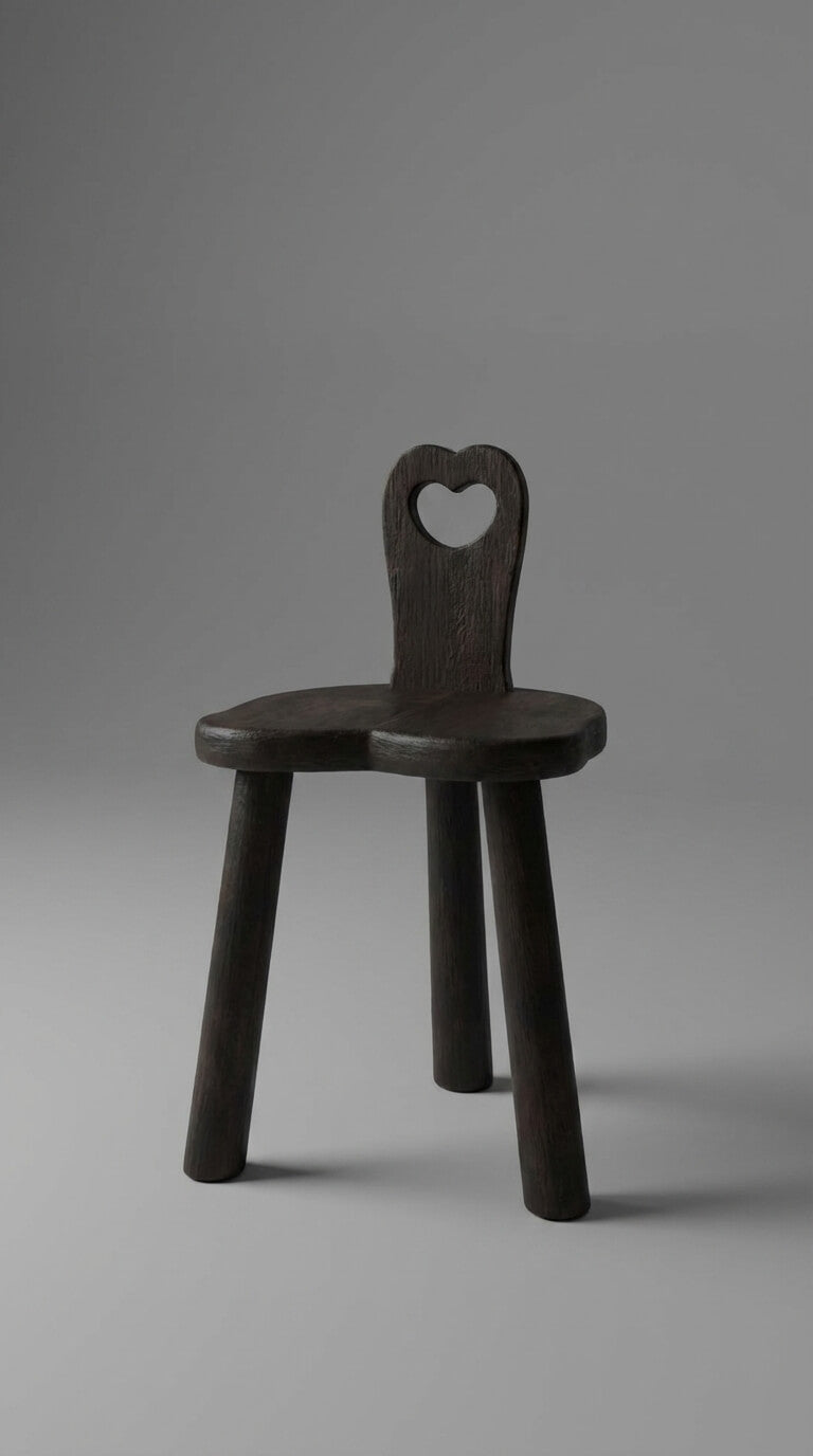 Wooden chair with a heart-shaped backrest on a gray background
