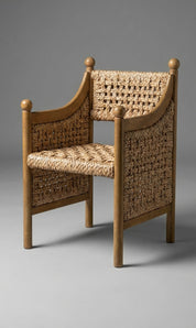 Side view of handcrafted teak wood lounge chair
