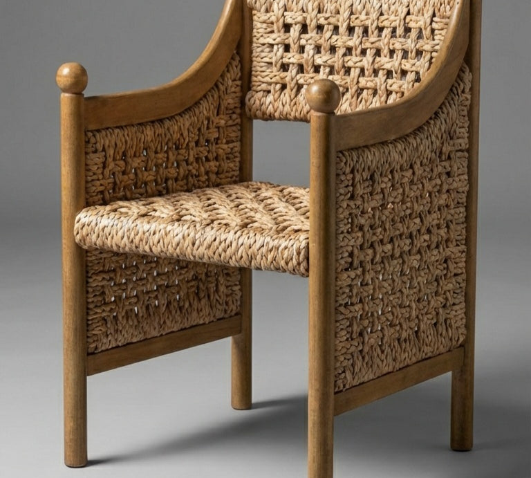 Side view of handcrafted teak wood lounge chair
