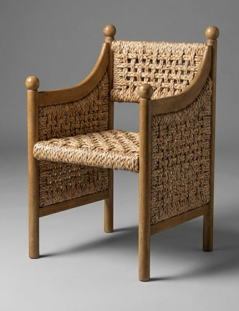 Side view of handcrafted teak wood lounge chair
