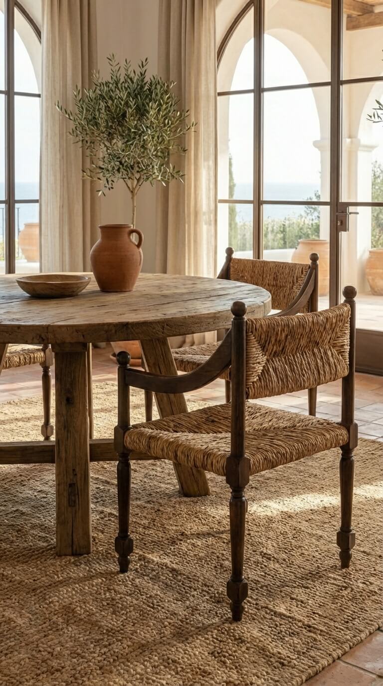 Teak wood accent chair in modern living room
