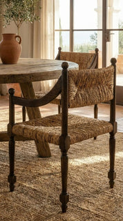 Teak wood armchair styled in contemporary interior
