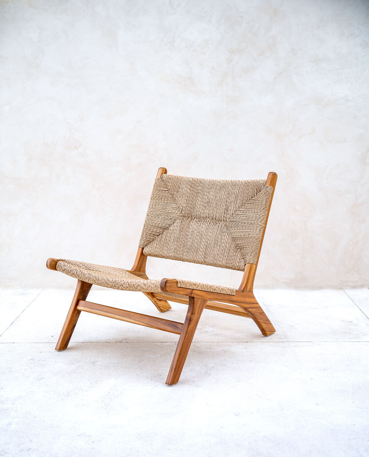 Organic modern teak wood and synthetic  rope accent chair
