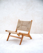 Organic modern teak wood and synthetic  rope accent chair
