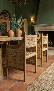 Teak wood chair with visible natural grain
