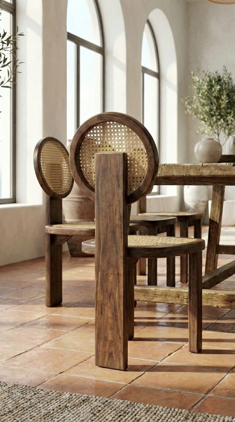 Teak wood dining chair with elegant proportions
