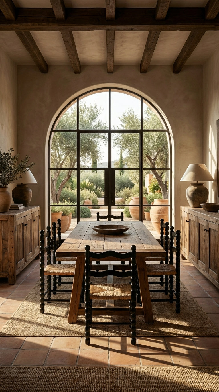 Modern teak wood chair in coastal-inspired room
