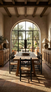 Modern teak wood chair in coastal-inspired room
