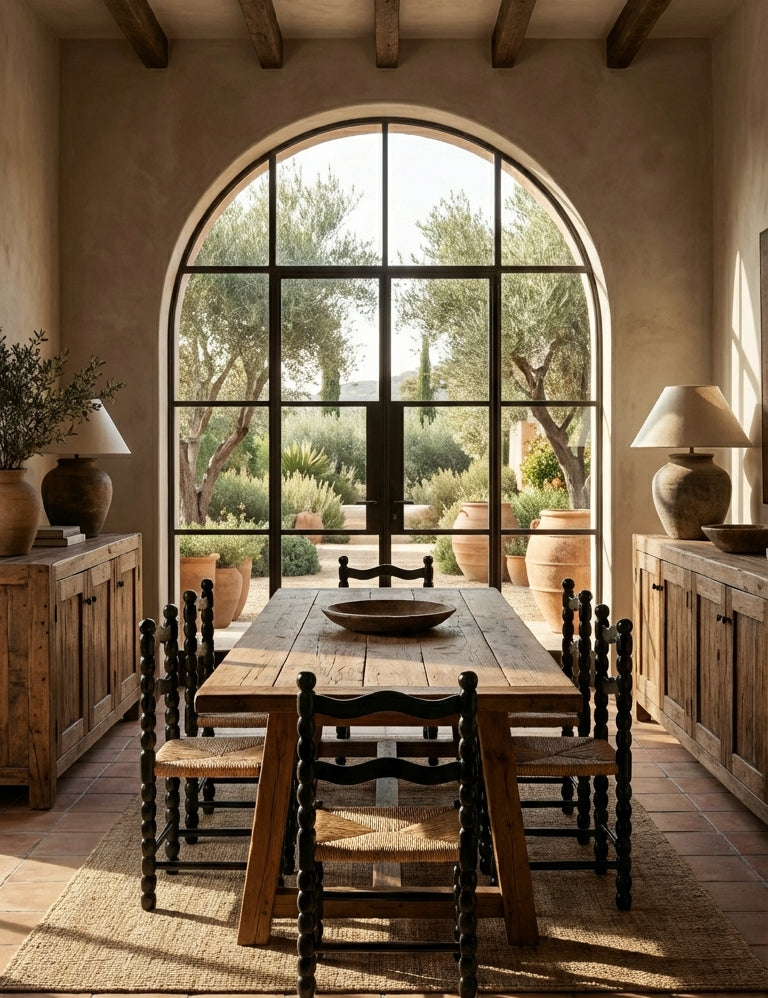 Modern teak wood chair in coastal-inspired room
