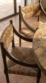 Teak wood accent chair in modern living room
