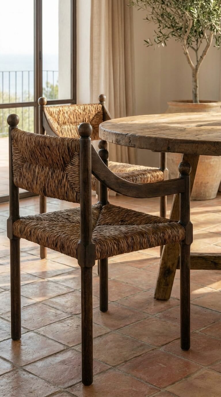 Teak wood dining chair in contemporary setting
