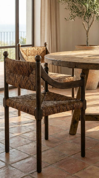 Teak wood dining chair in contemporary setting
