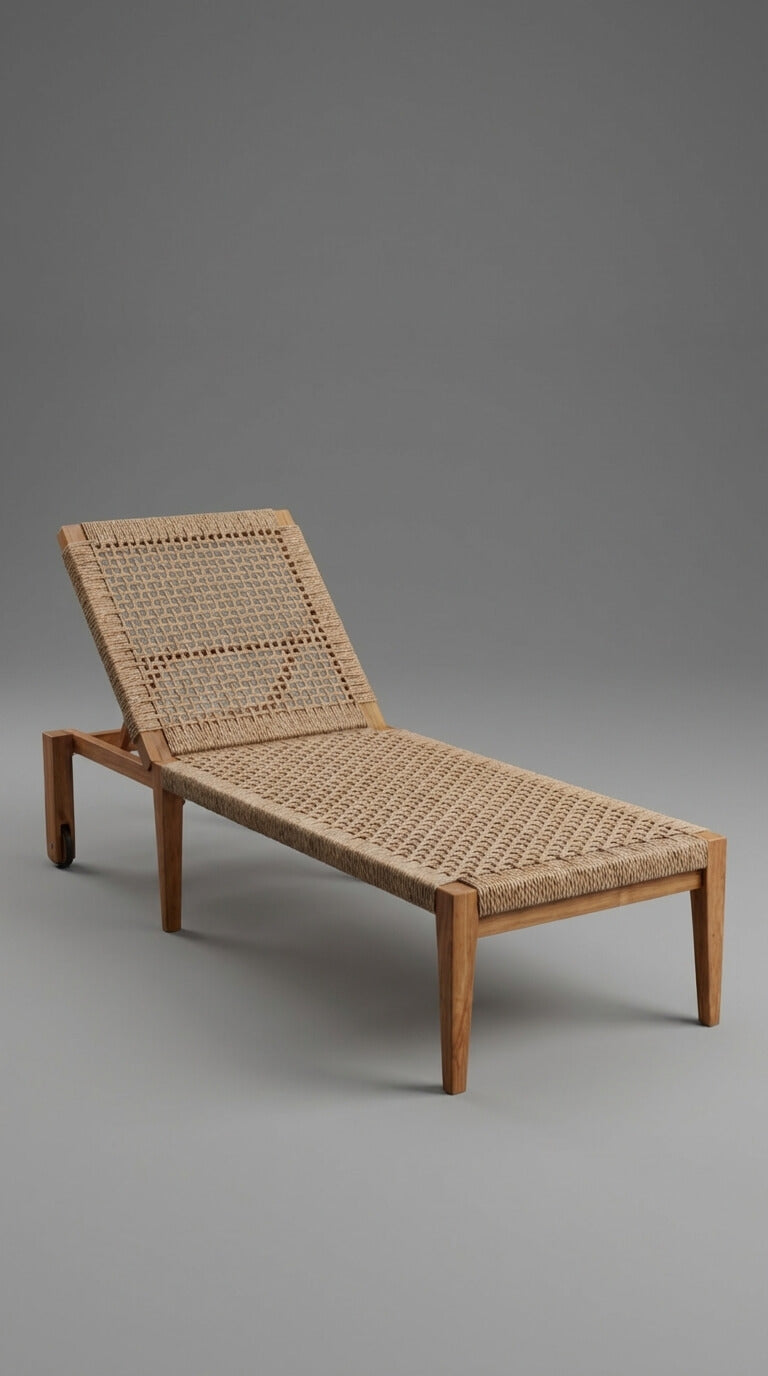 Minimalist teak wood sunbedin modern interior
