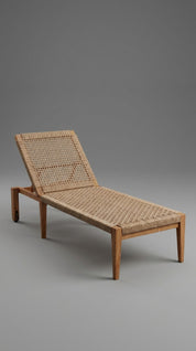 Minimalist teak wood sunbedin modern interior
