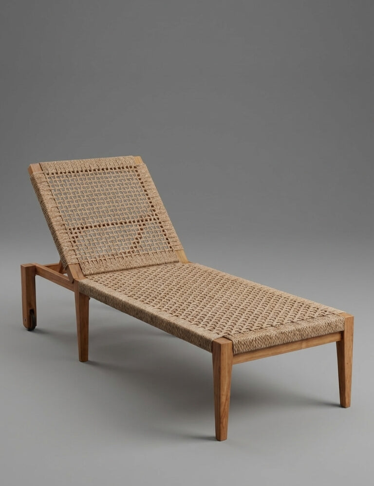 Minimalist teak wood sunbedin modern interior
