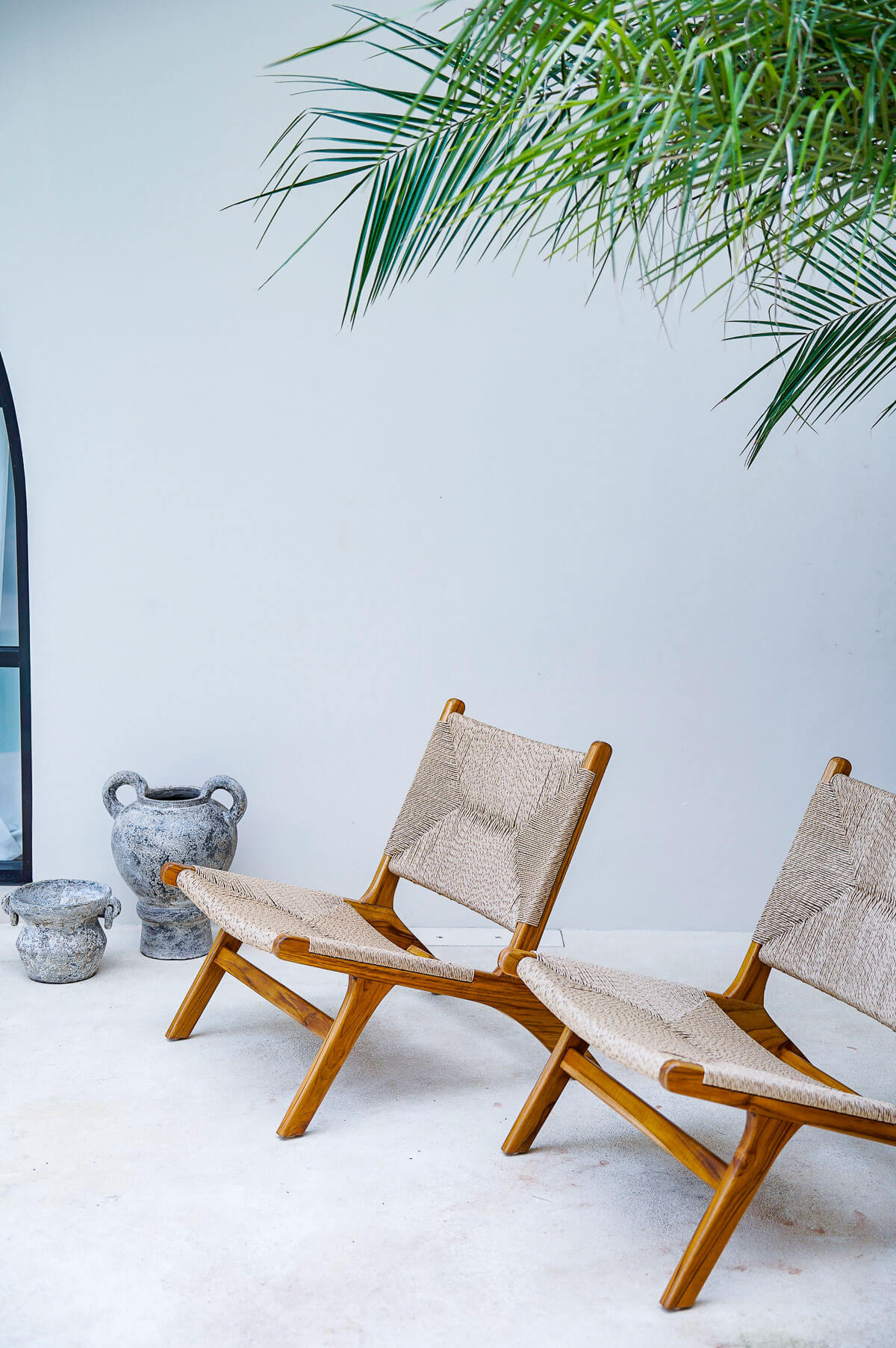 Modern teak wood chair front angle
