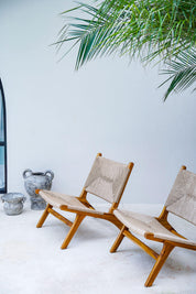 Modern teak wood chair front angle
