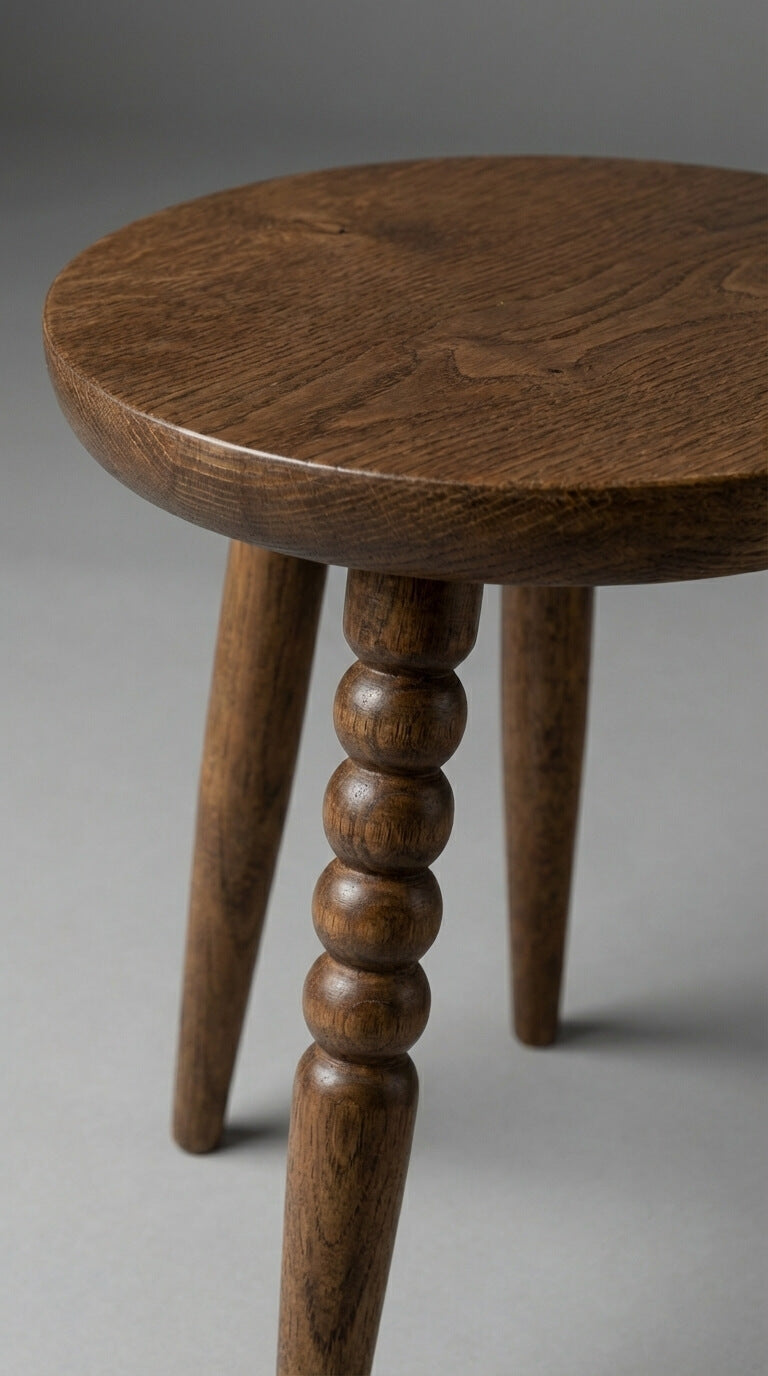 Wooden stool with a round top and spindle legs