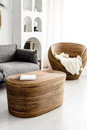 Tegal Oval Rattan Table in rich brown finish, handwoven from durable natural rattan for indoor or outdoor use