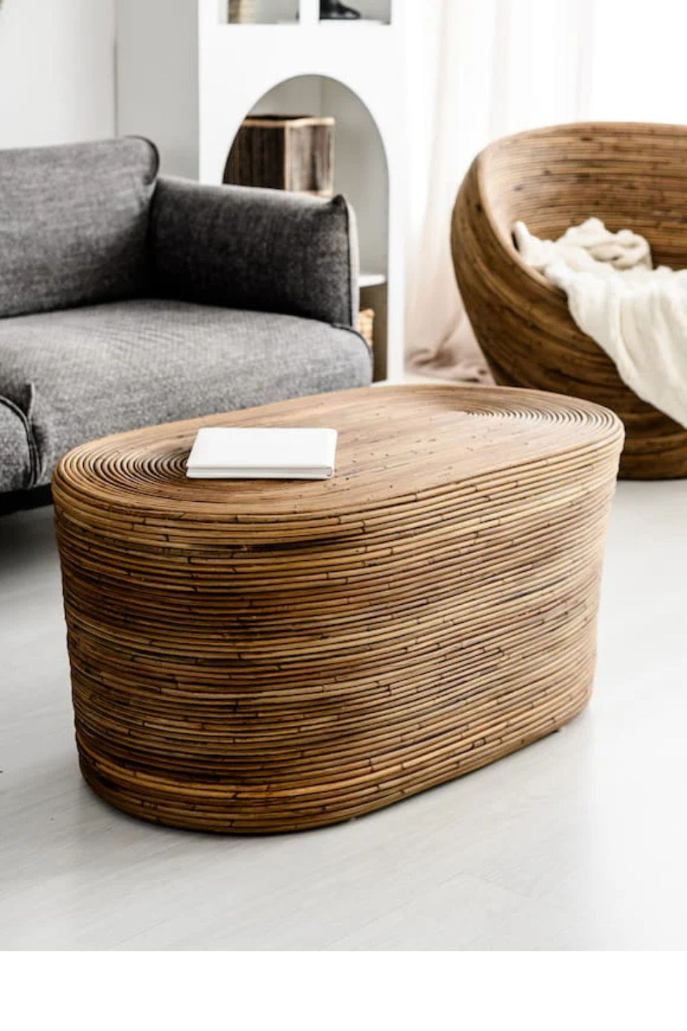 Tegal Oval Rattan Table in rich brown finish, handwoven from durable natural rattan for indoor or outdoor use