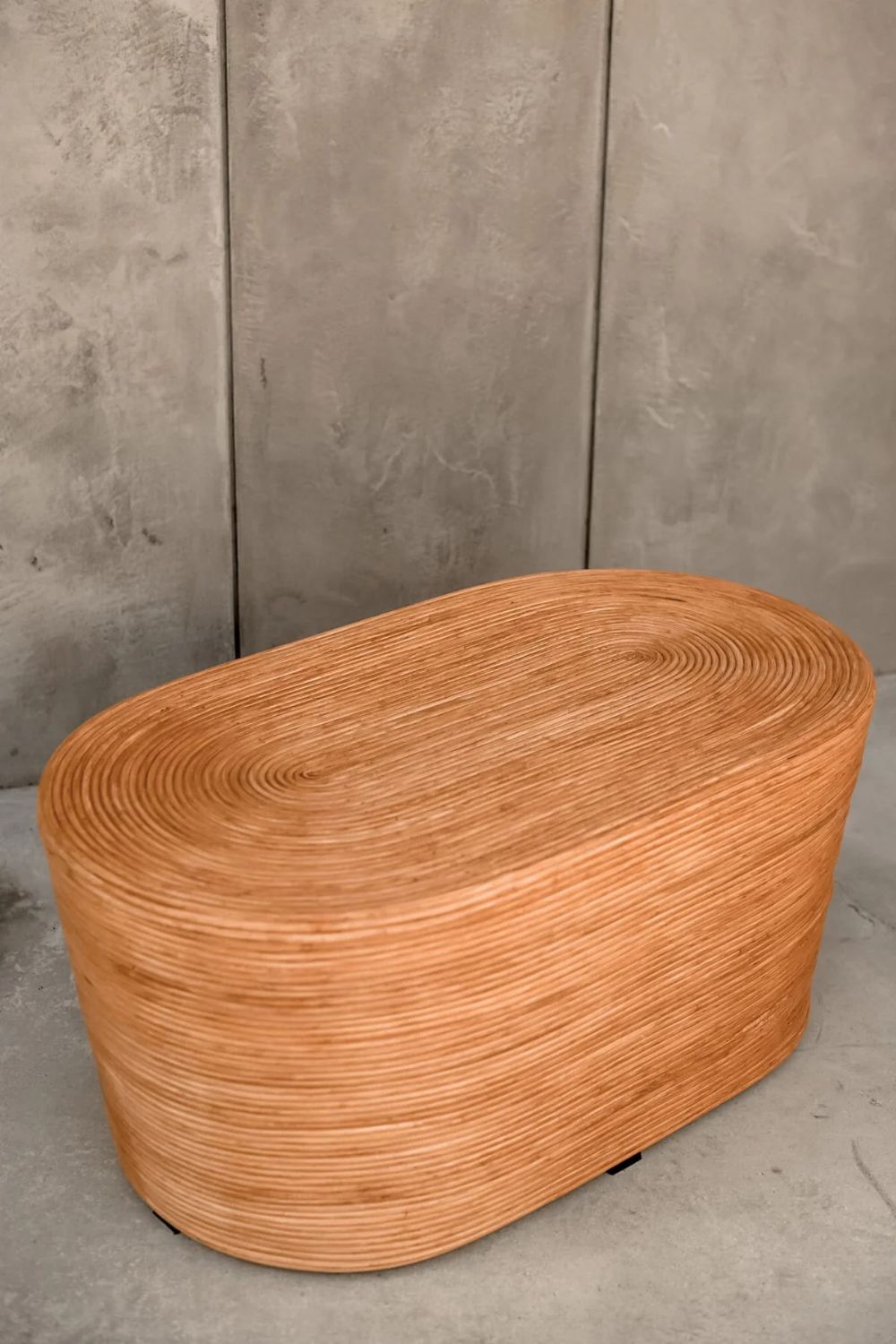 Tegal Oval Rattan Table in rich cognac finish, handwoven from durable natural rattan for indoor or outdoor use