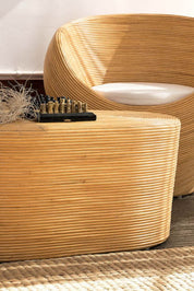 Tegal Oval Rattan Table in rich natural finish, handwoven from durable natural rattan for indoor or outdoor use