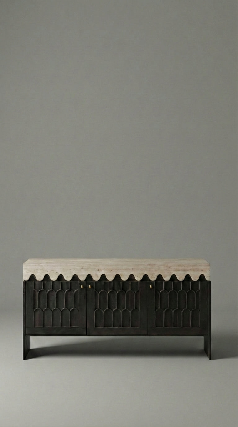 travertine console table with natural stone texture
