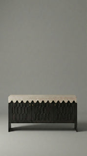 travertine console table with natural stone texture
