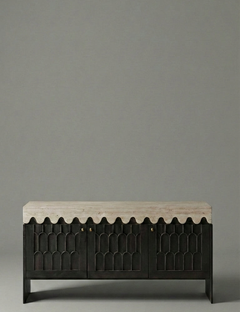 travertine console table with natural stone texture
