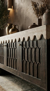 organic modern travertine tv stand table with natural texture
