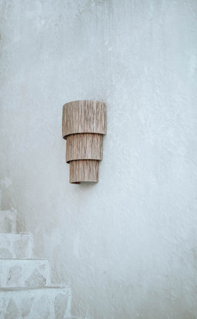 woven seagrass lamp for Scandinavian interior style
