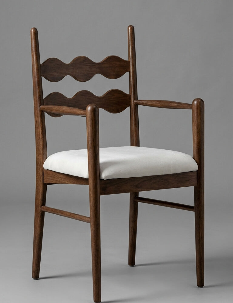 Solid teak wood chair with architectural form
