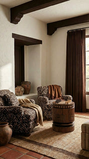 Natural wood chess side table with round tabletop
