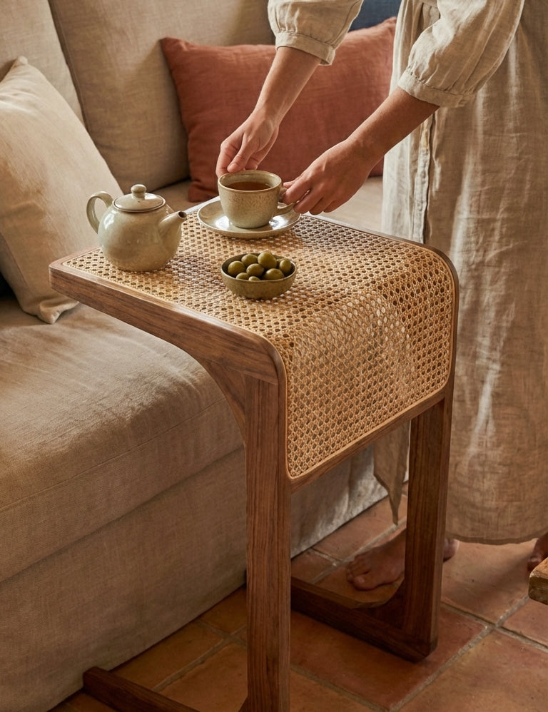 Solid teak wood table styled in the living room
